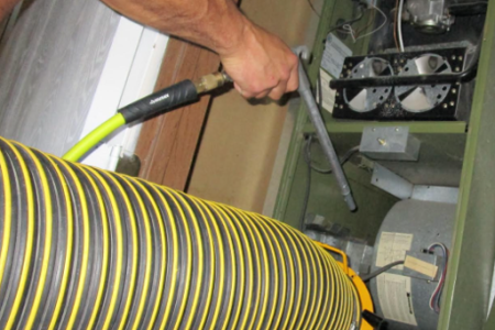 professional cleaning ducts with pressure pipe